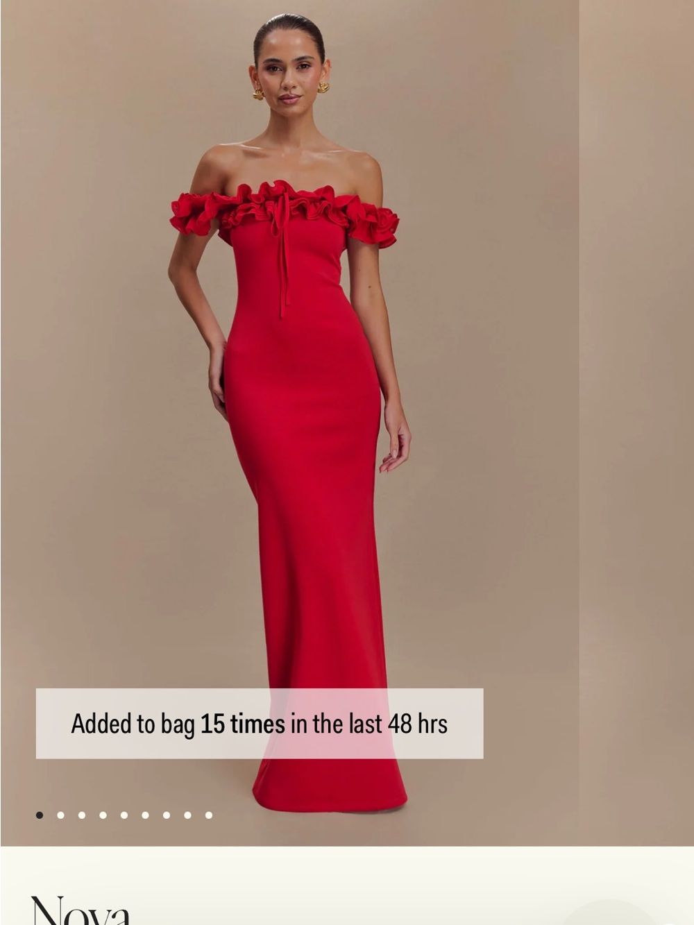 Meshki Nova Red Strapless Ruffle-Trim Gown